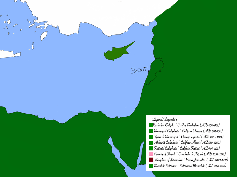 Map of the Islamic Caliphates and the Crusader states