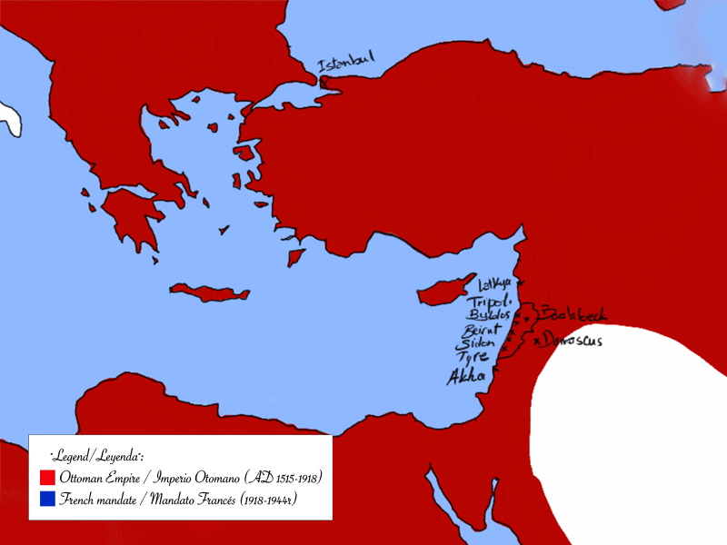 Map of the Ottoman Empire and the French Mandate